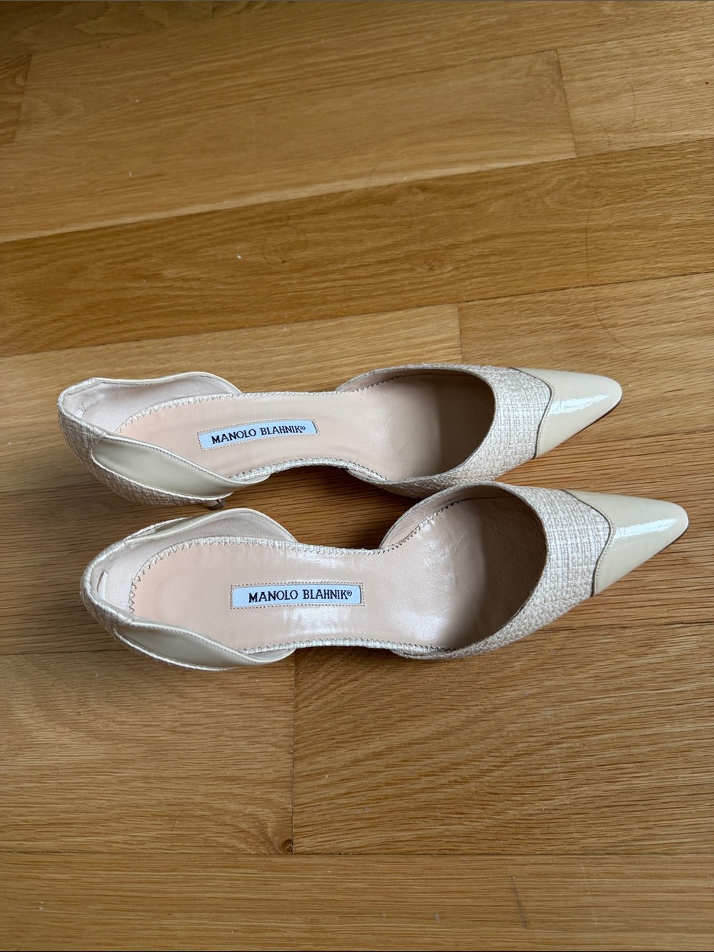 Manolo Blahnik Cream Pointed-Toe D'Orsay Heels